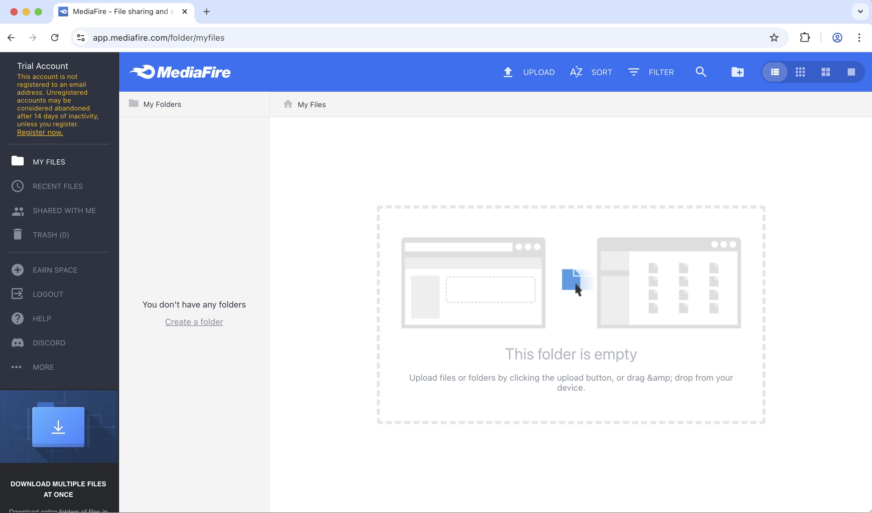 Subida rápida en MediaFire: así se ve el panel para cargar archivos